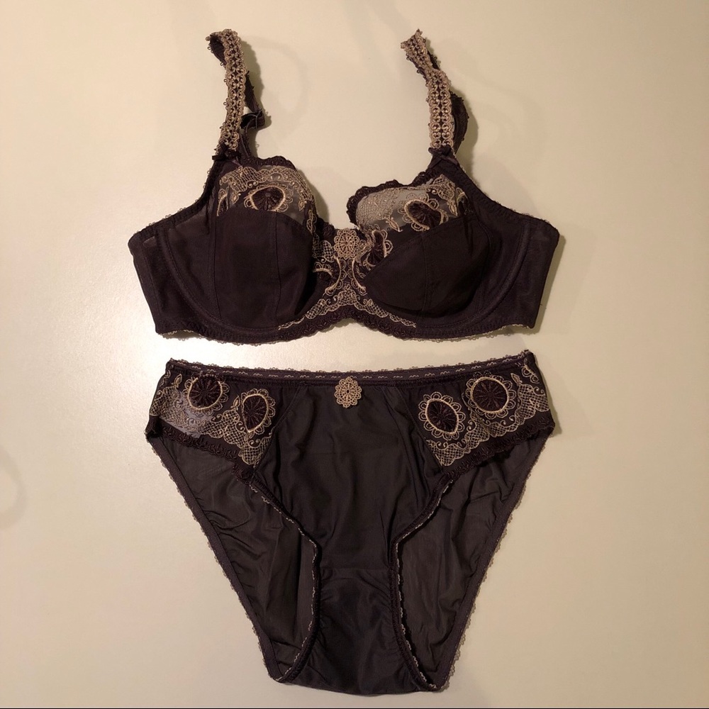 FANTASIE Brown/Beige Bra (32DD) & Panty (Small)Set